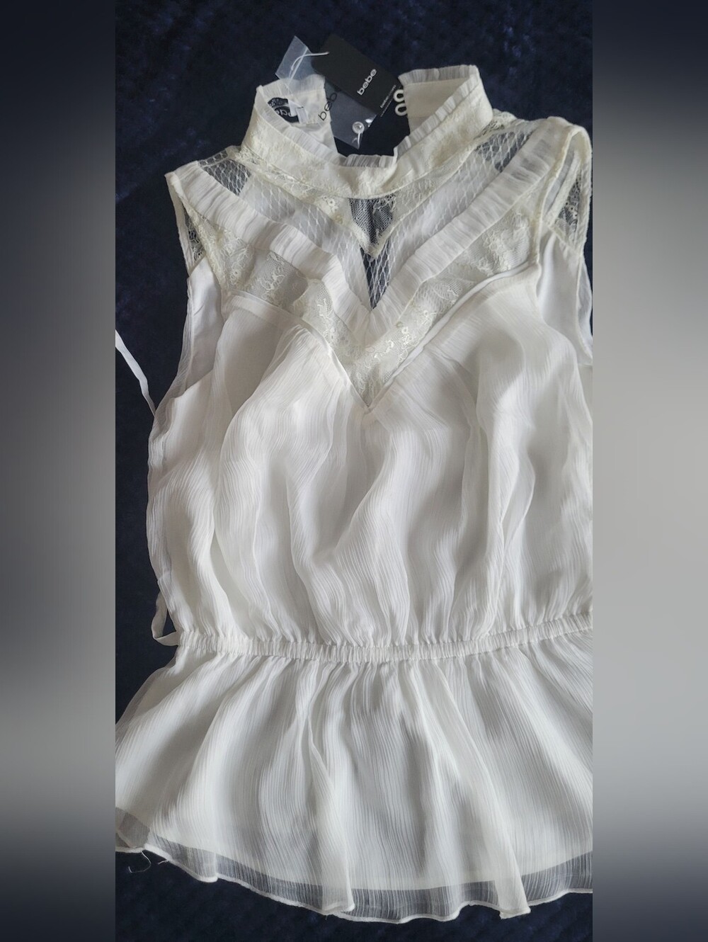 Bebe Women's White Lace-Trim Chiffon Chemise